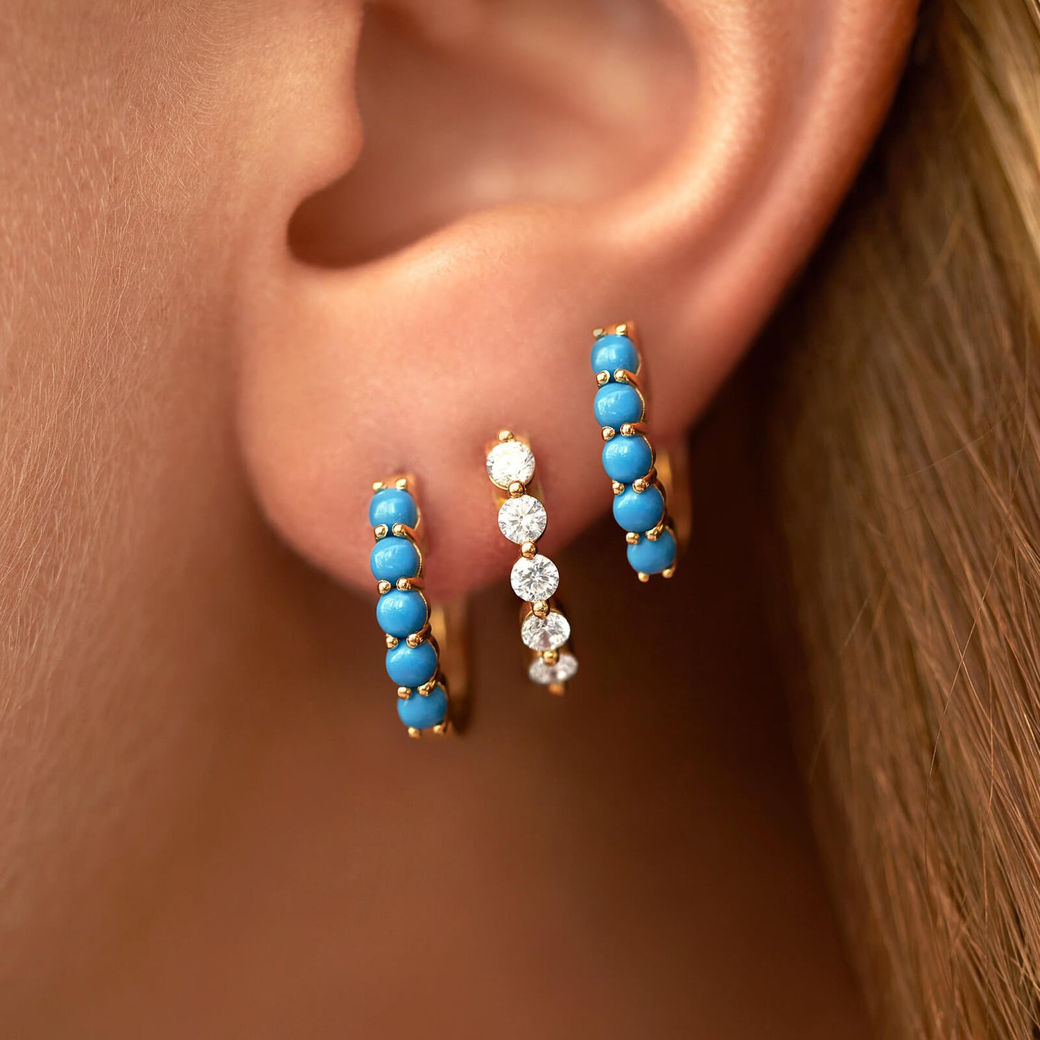 Turquoise Hoop Huggie Earrings
