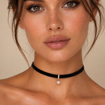 Velvet Pearl Choker necklace, solid 18K gold, view 2 of 7