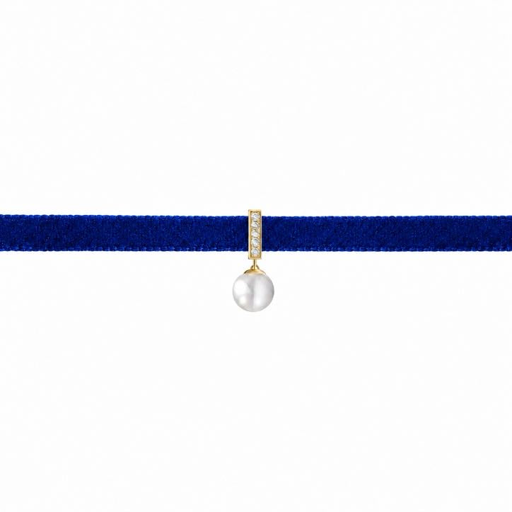 Velvet Pearl Choker necklace, solid 18K gold, by Aquae Jewels