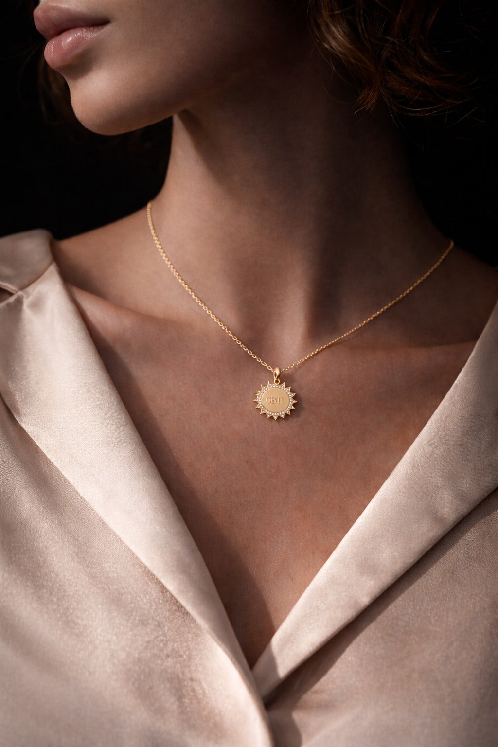 Initial Love Medal Sun Necklace