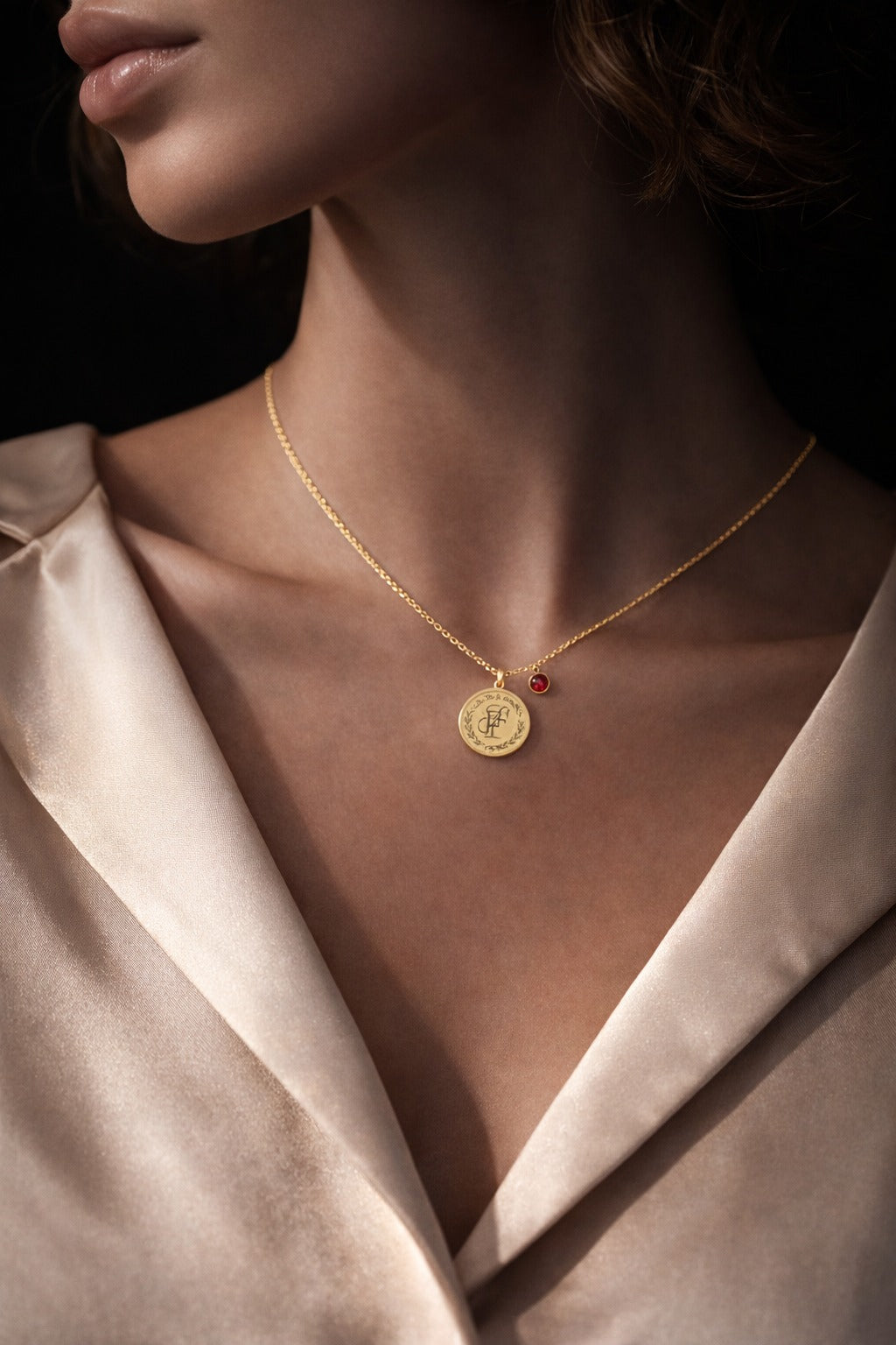 Medal Initial Birthstone Necklace