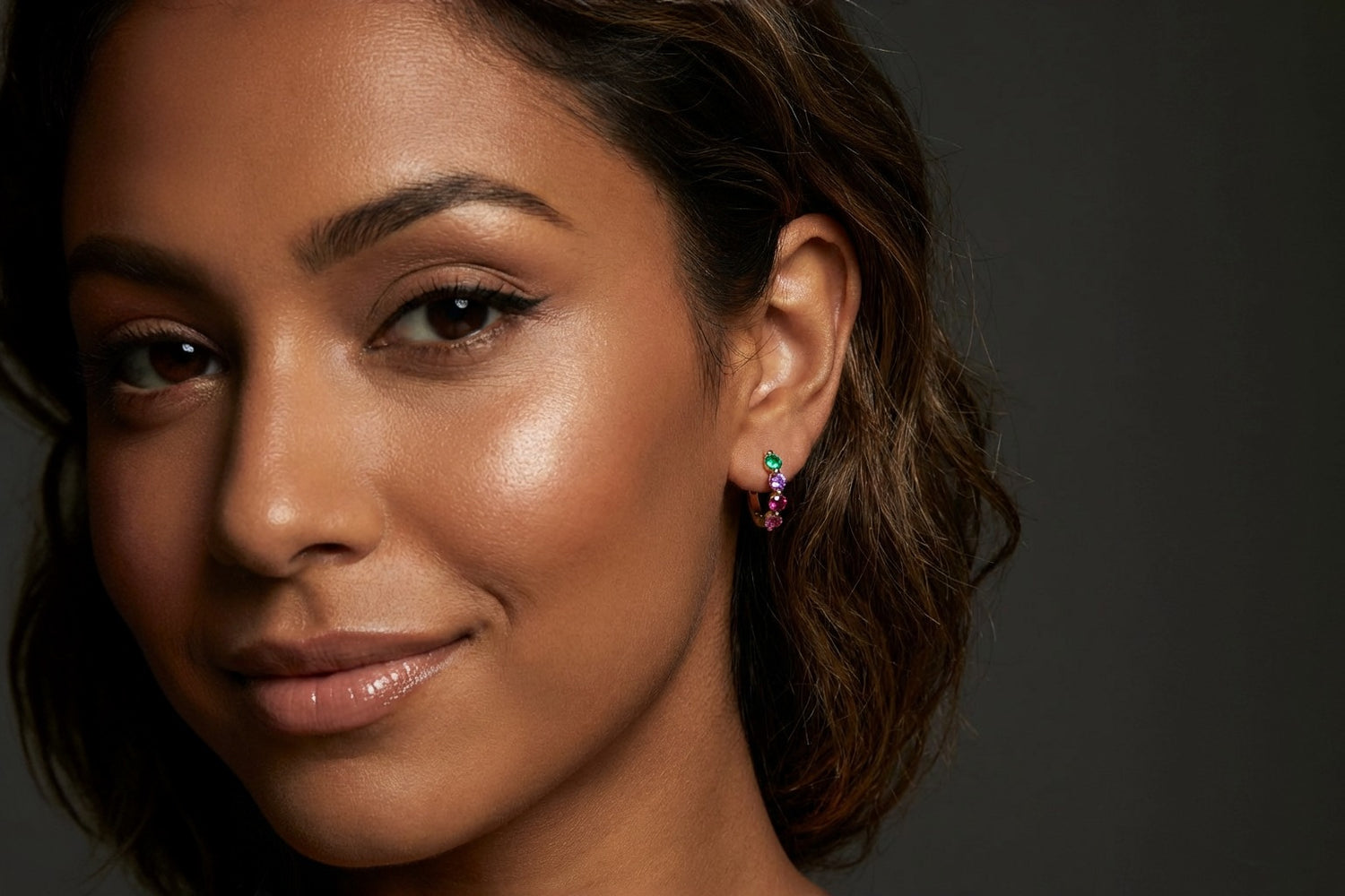 Multi Stones Huggie Hoop Earrings