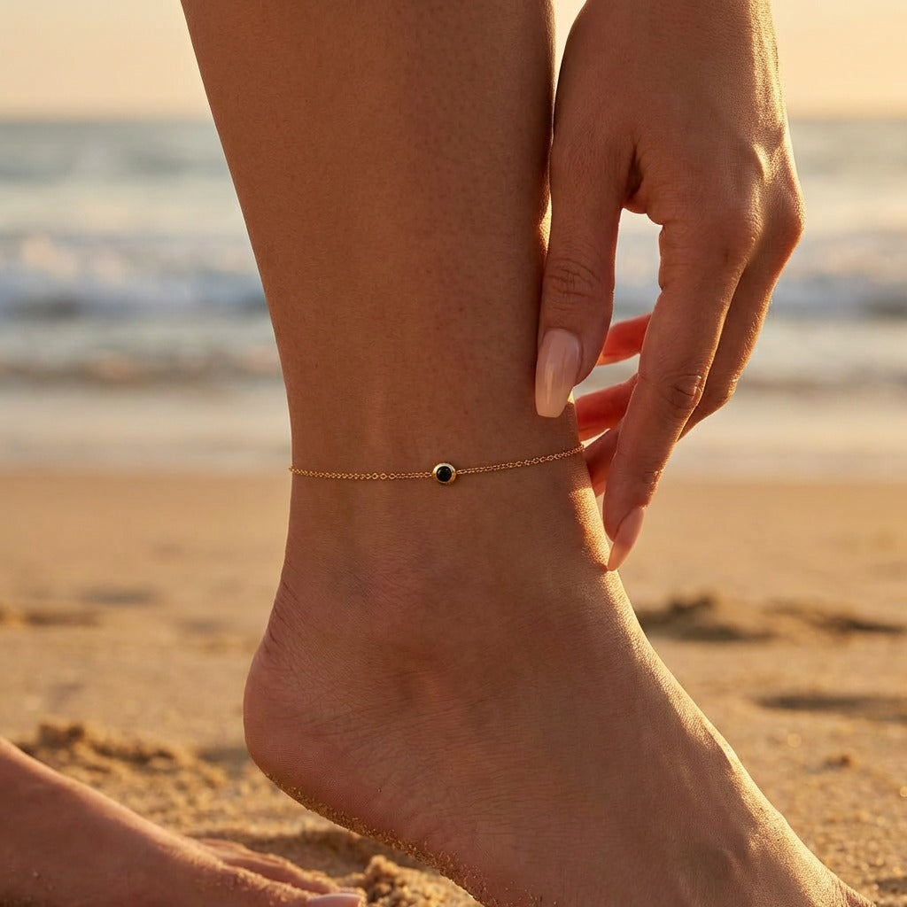 Black Diamond Solitaire Anklet