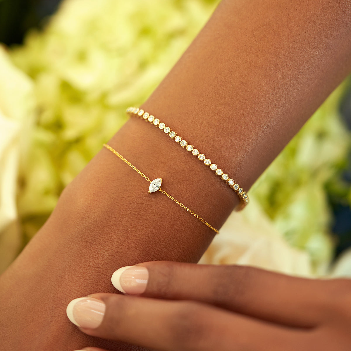 Diamond Marquise Bracelet, solid 18K gold, view 2 of 7
