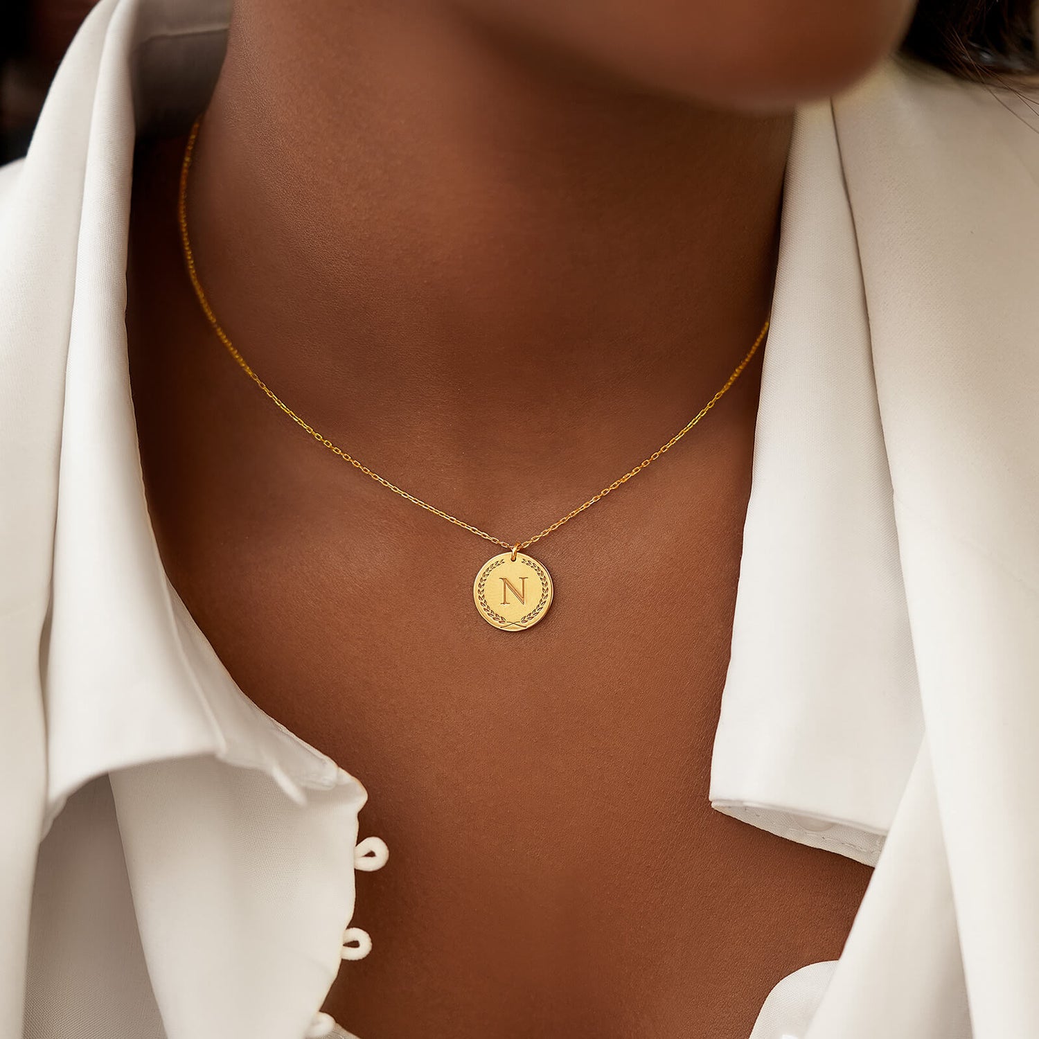 Initial one Medal Necklace