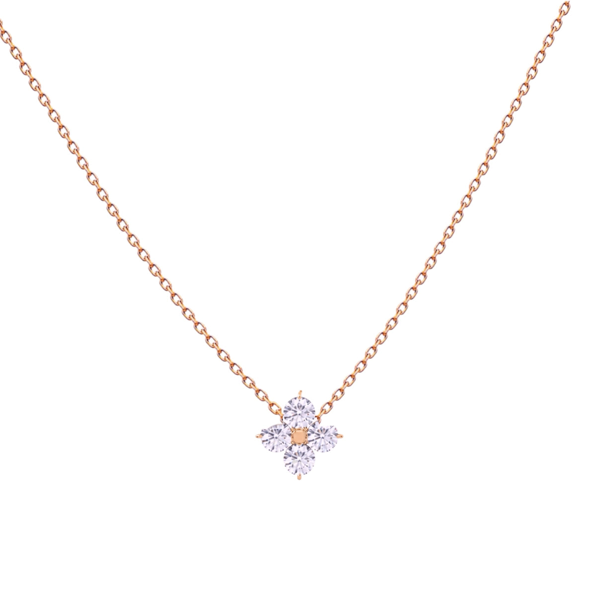 Fairy Necklace in 18K rose gold, floral motif set with four micro diamonds – Aquae Jewels
