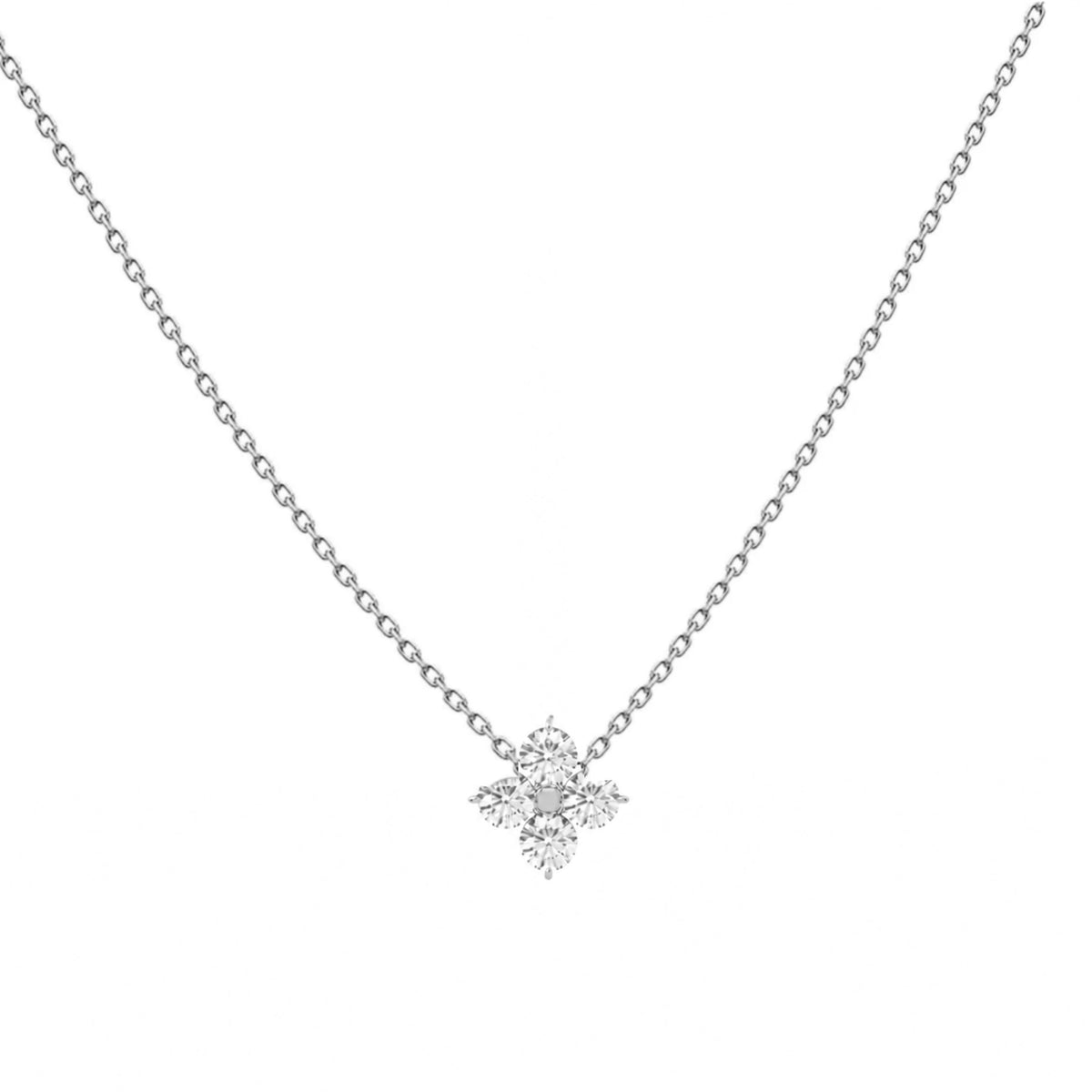 Fairy Necklace in 18K white gold, floral motif set with four micro diamonds – Aquae Jewels