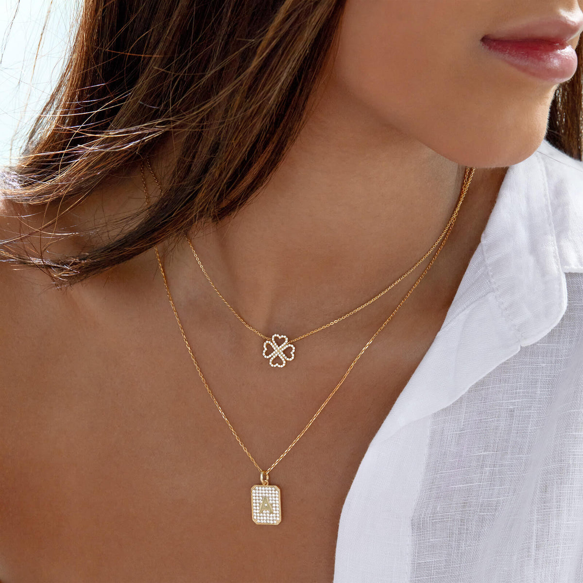Diamond Tag Initial Necklace, solid 18K gold, view 2 of 8