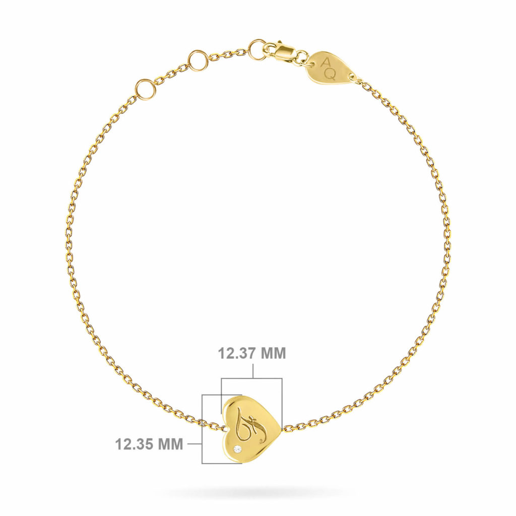 Braccialetto per bambini Cuore con micro diamante - Cuore d'oro - Lettera incisa su oro 18K