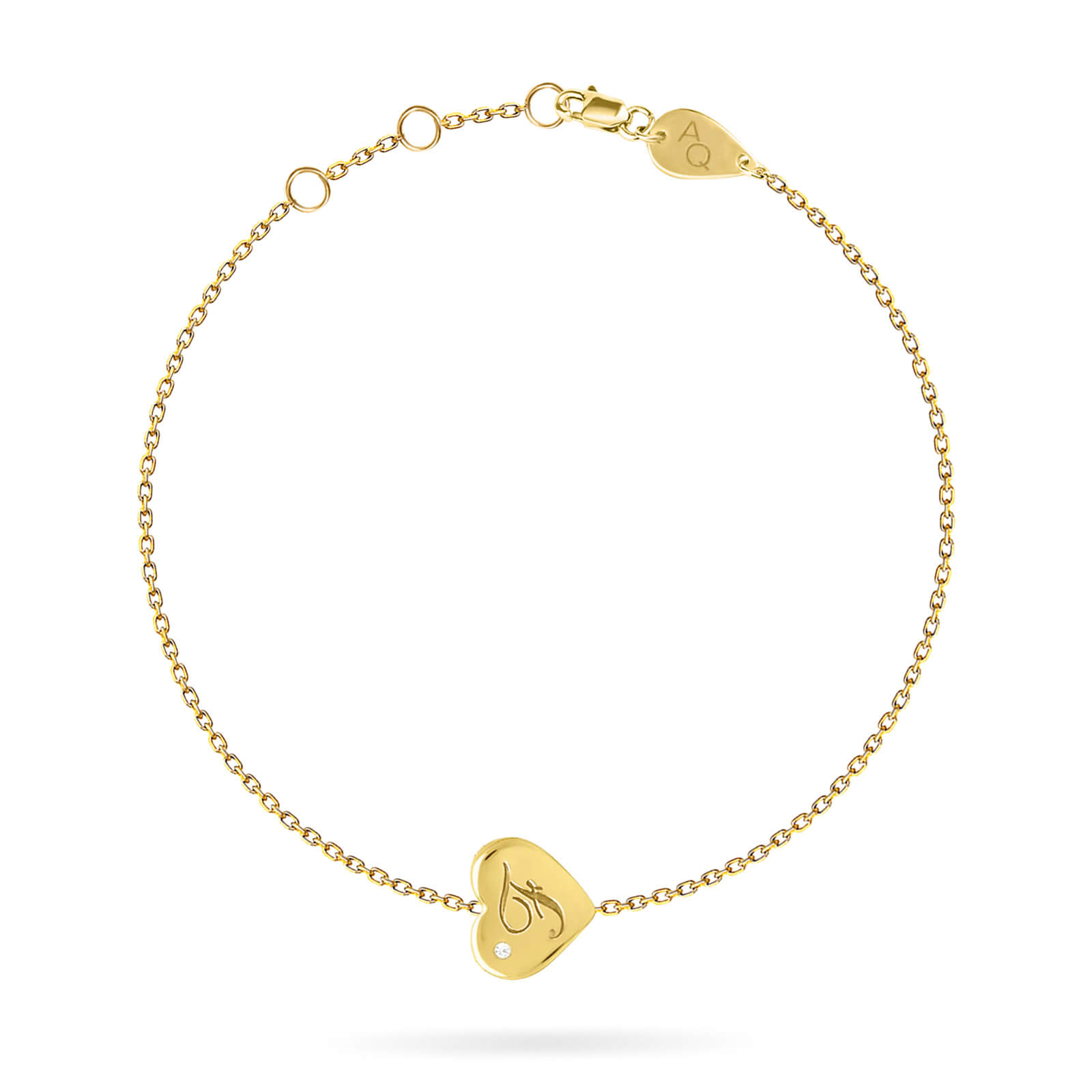 Baby Bracelet Heart with Micro Diamond - Gold Heart - Letter Engraved ...