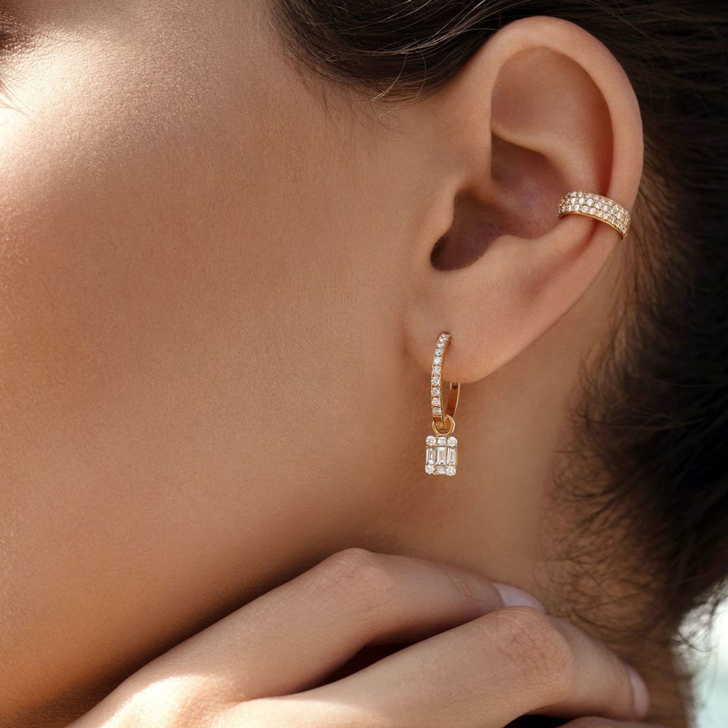 Earrings Hoops Emerald- Cut Diamonds And 18K Gold