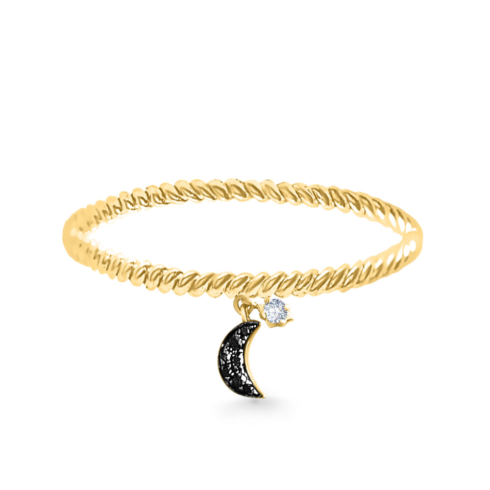 anneau de diamant noir-étoile-lune-étoile-pétite-anneau-18k-or