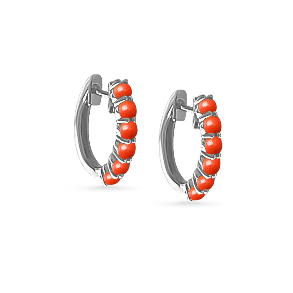 Elegant Coral Hoops in 18K Gold with Coral Stones