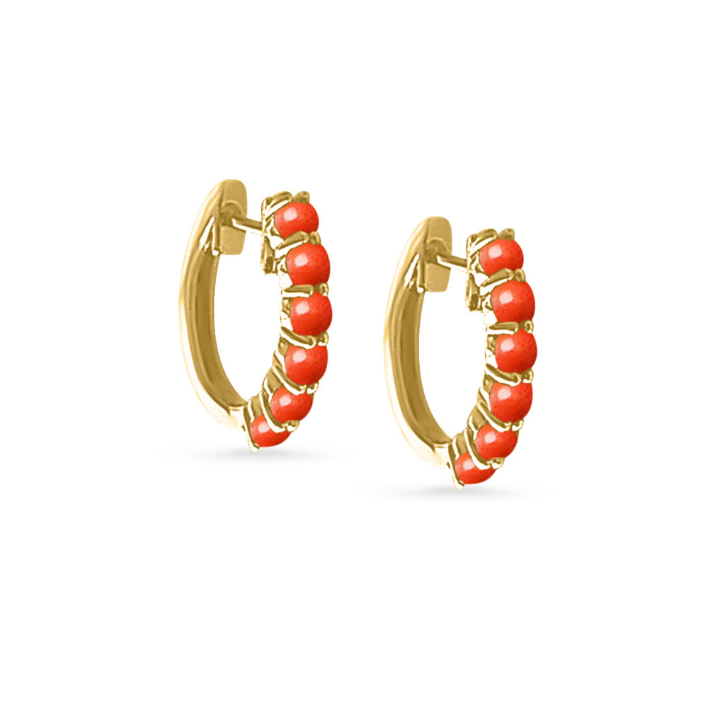 Elegant Coral Hoops in 18K Gold with Coral Stones