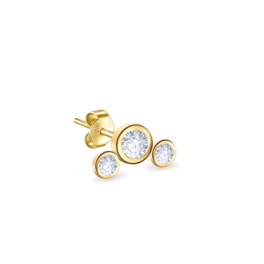 Classic Diamond Studs Trilogy in 18K Gold with White Diamonds