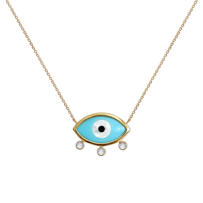 collier d'or aux yeux maléfiques-turquoise-diamants