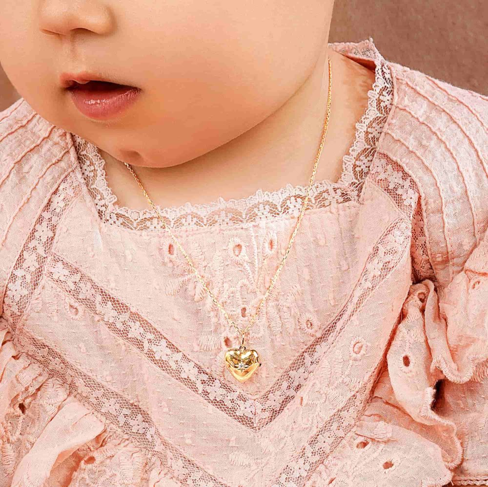 Baby Necklace Locket Heart Diamond Star, 18K Gold - Aquae Jewels