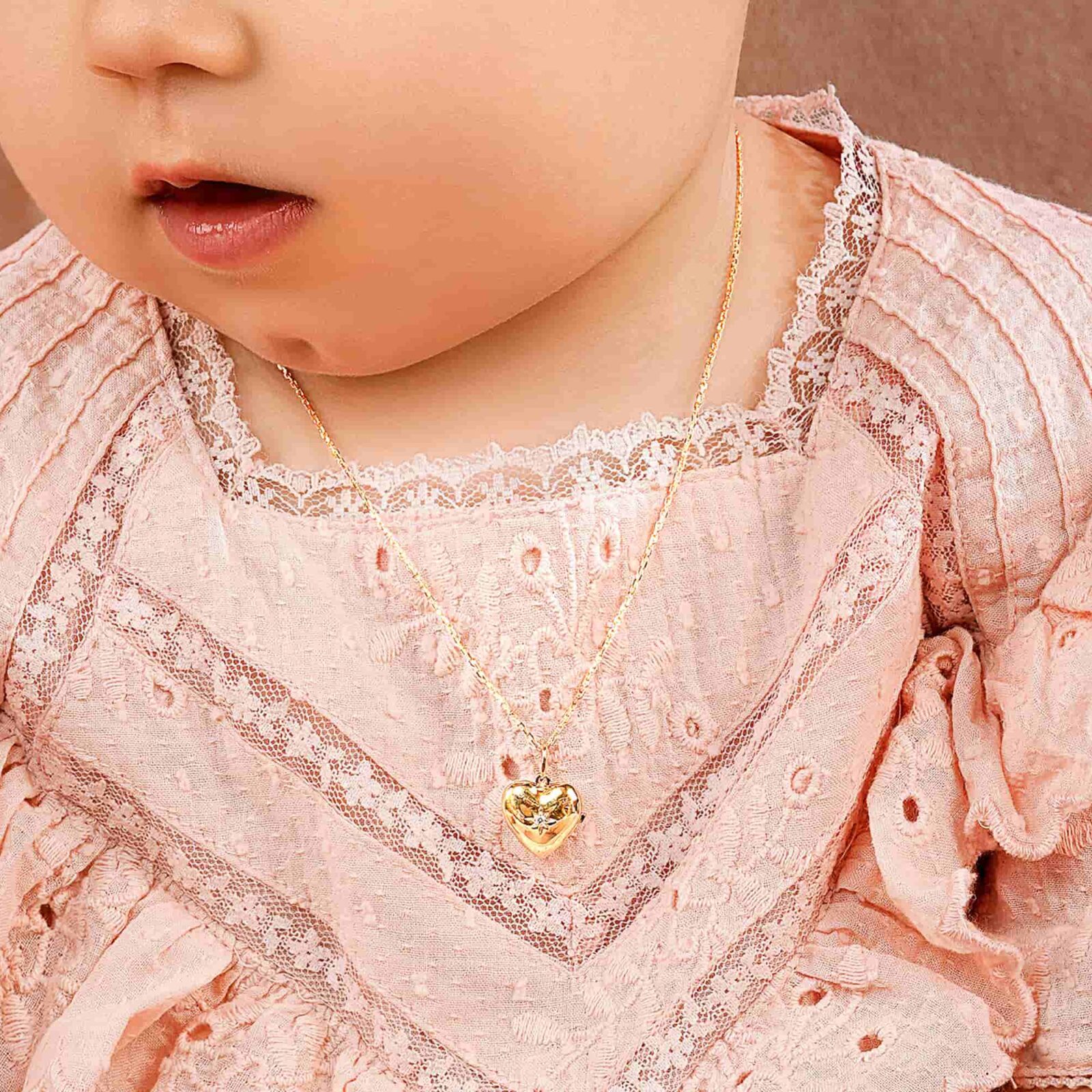 BABY NECKLACE LOCKET HEART DIAMOND STAR, 18K GOLD