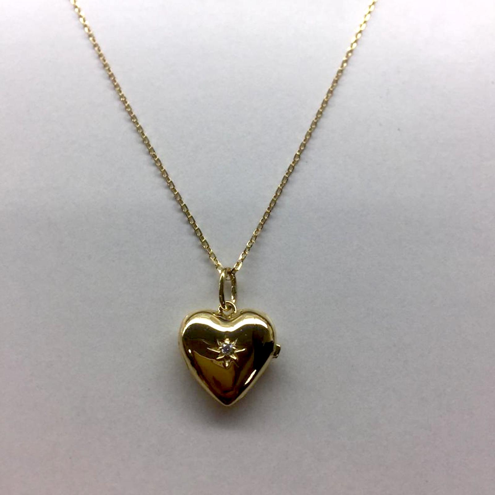 Necklace Locket Heart Diamond Star, 18K Gold - Aquae Jewels