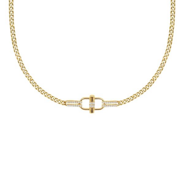 Baroque Gold Choker with Abstract Chain and Diamonds in 18K Gold