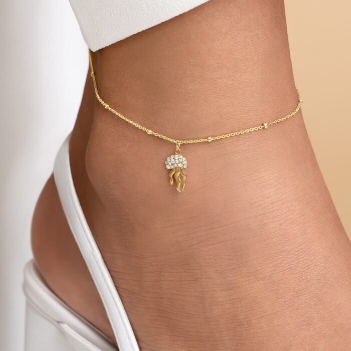 Anklet Mini Charm Jellyfish 18K Gold And Diamonds