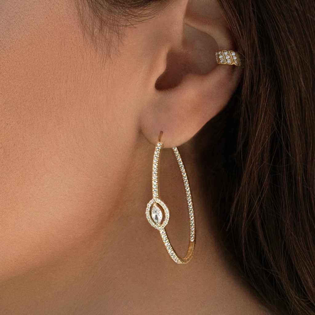 Boucles d'oreilles Hoops Verona Marquise Cut Diamonds, or 18 carats