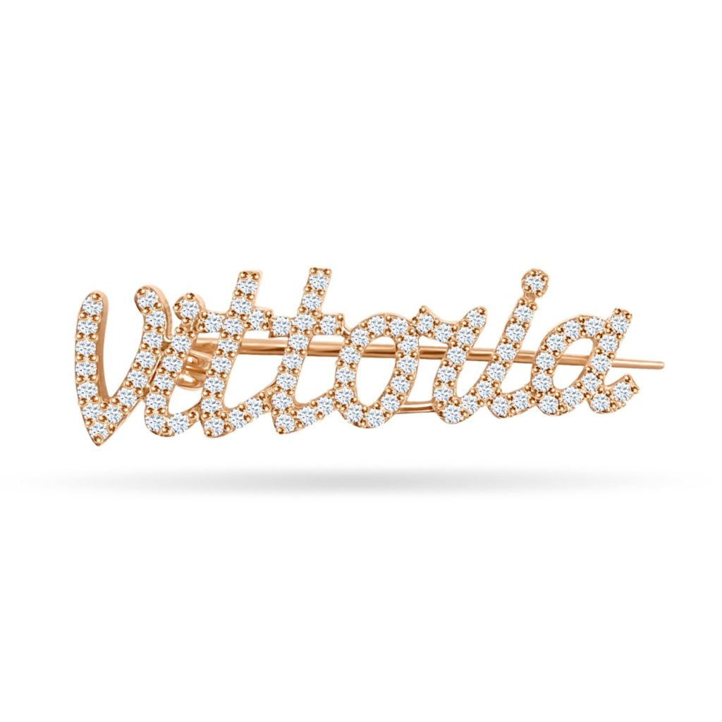 Brooch name full diamonds rose gold