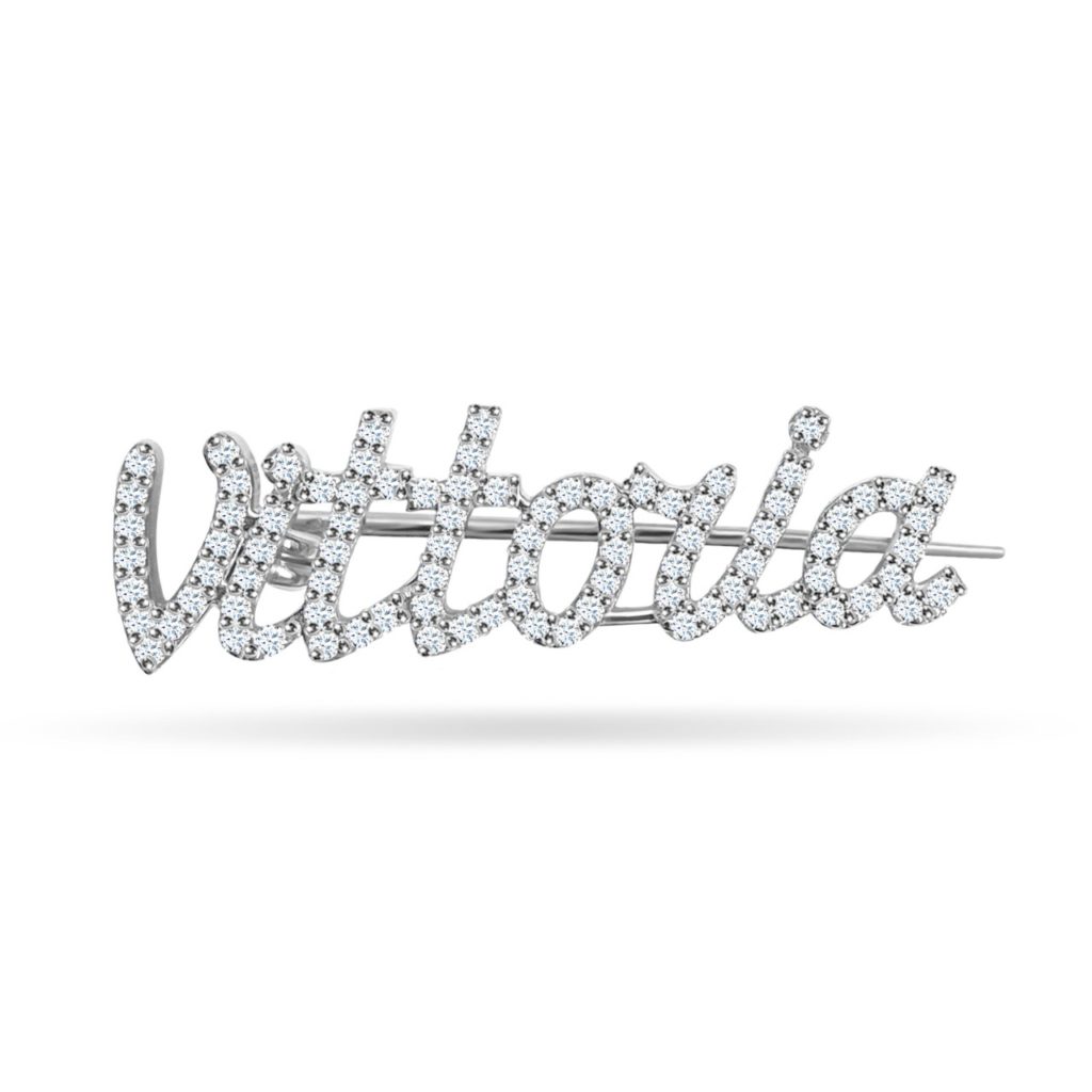 Brooch name full diamonds white gold