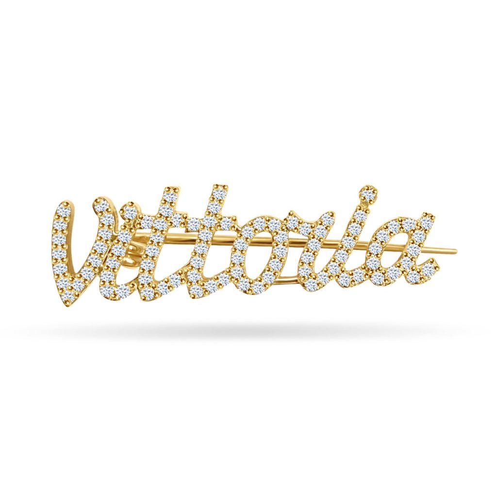 Brooch name full diamonds Yellow Gold