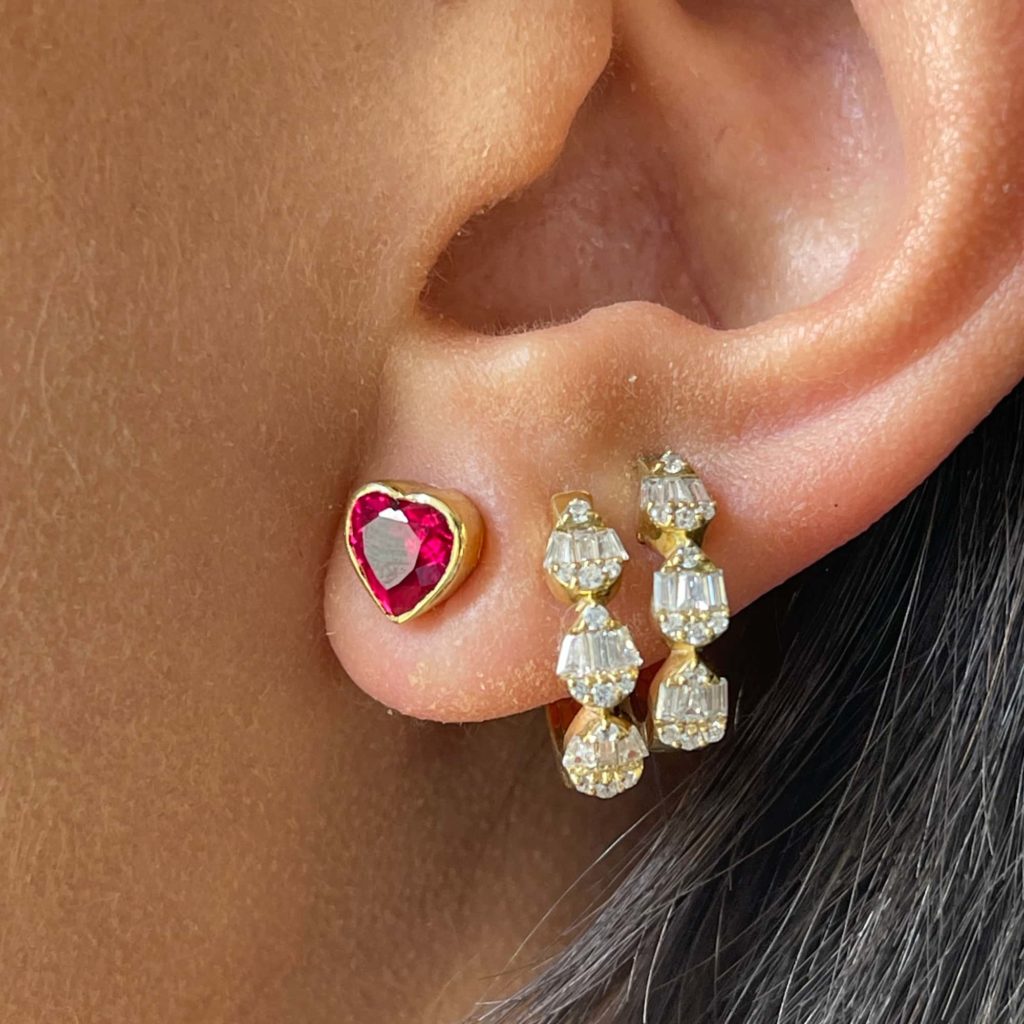 EARRINGS STUD HEART PRECIOUS STONES