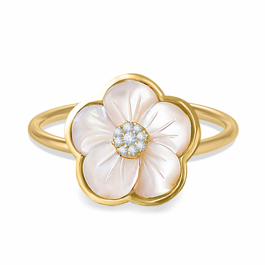 anello-fiore di madreperla-orecchino-18k-oro