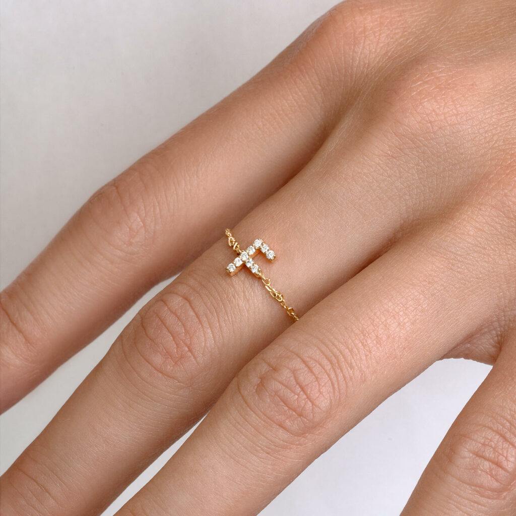 Diamant-Anfangskette-Ring-Diamanten-Buchstaben-Kette-Ring-18k-Gold