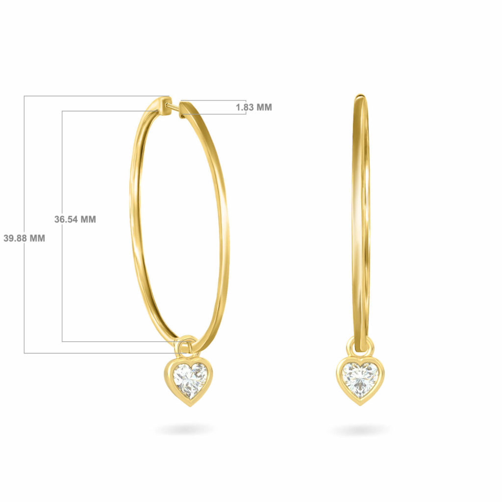 EARRING LARGE HOOP HEART DIAMONDS