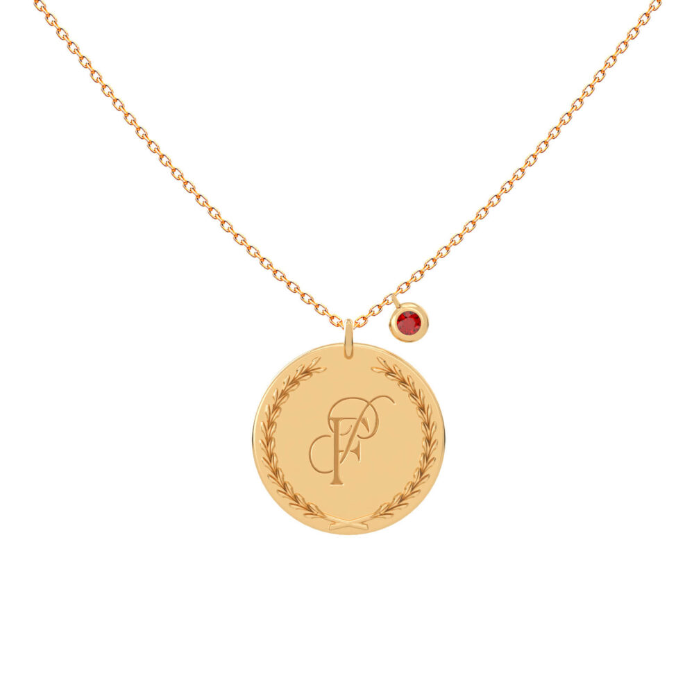 collier en or gravé-pierre de naissance-médaille-18k-or