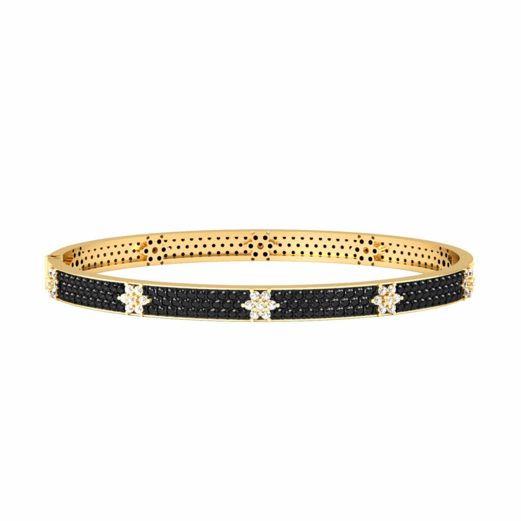 black-diamond-flower-bangle-joyful-18k-gold