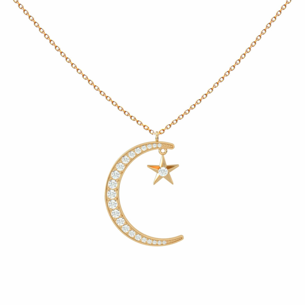 Diamant-Kristall-Mond-Halskette-Mondlicht-18k-Gold