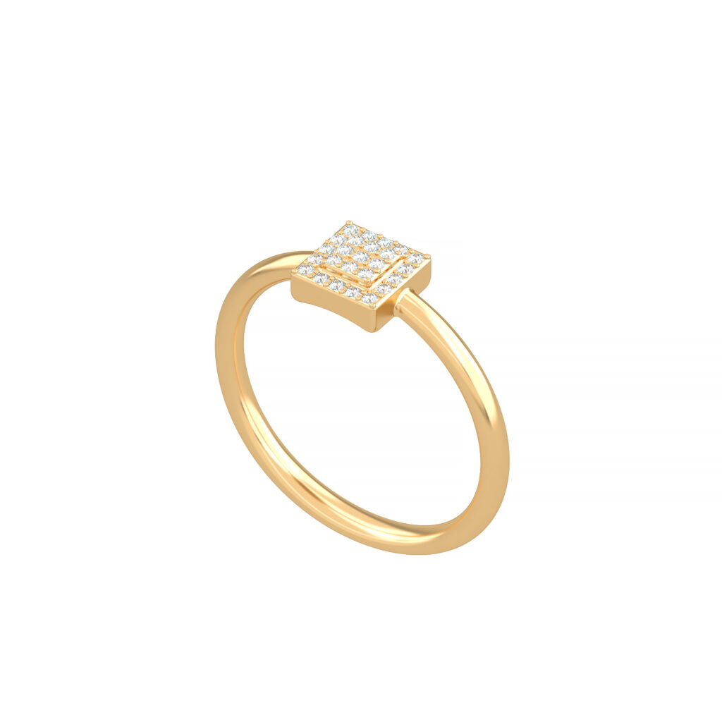 anello con diamante e pavé - quadrato 18k-oro