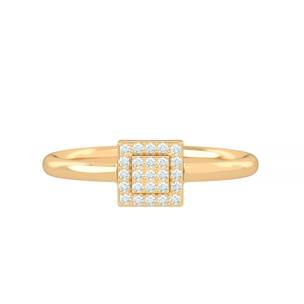 anello con diamante e pavé - quadrato 18k-oro