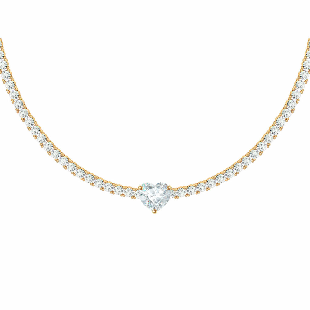 Collier de tennis à cœur d'or et diamants