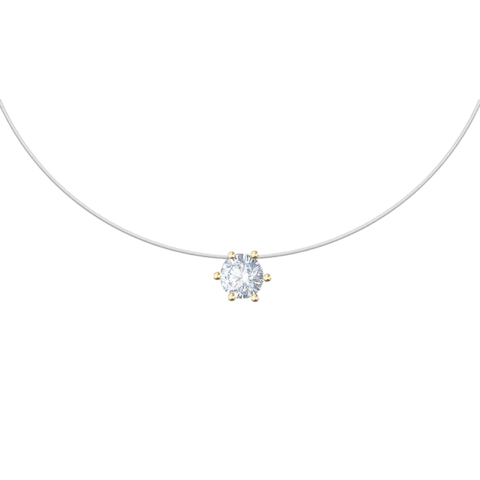 Floating Diamond Choker – Solitaire Diamond on Floating Wire in 18k Gold