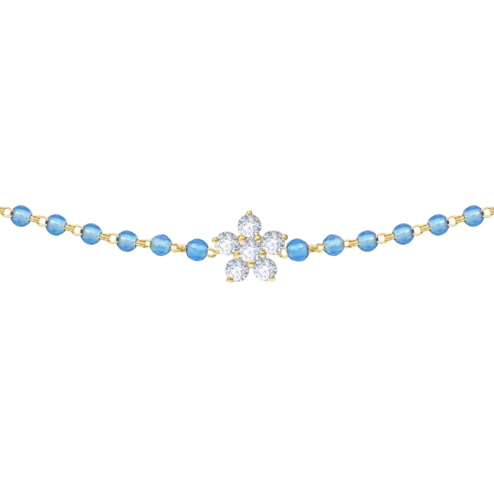 Diamond Flower Choker Belize in 18K Gold with Beads and Flower Centerpiece