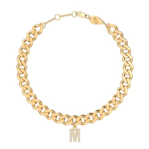 Diamond Letter Cuban Anklet - yellow gold - Aquae Jewels - Exquisite Jewelry