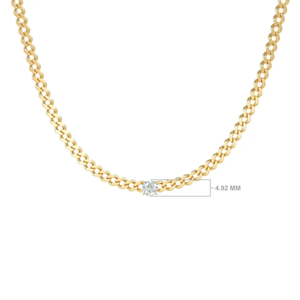 Diamond Chain Choker Necklace – Thin Chain Choker with Solitaire Diamond in 18K Gold